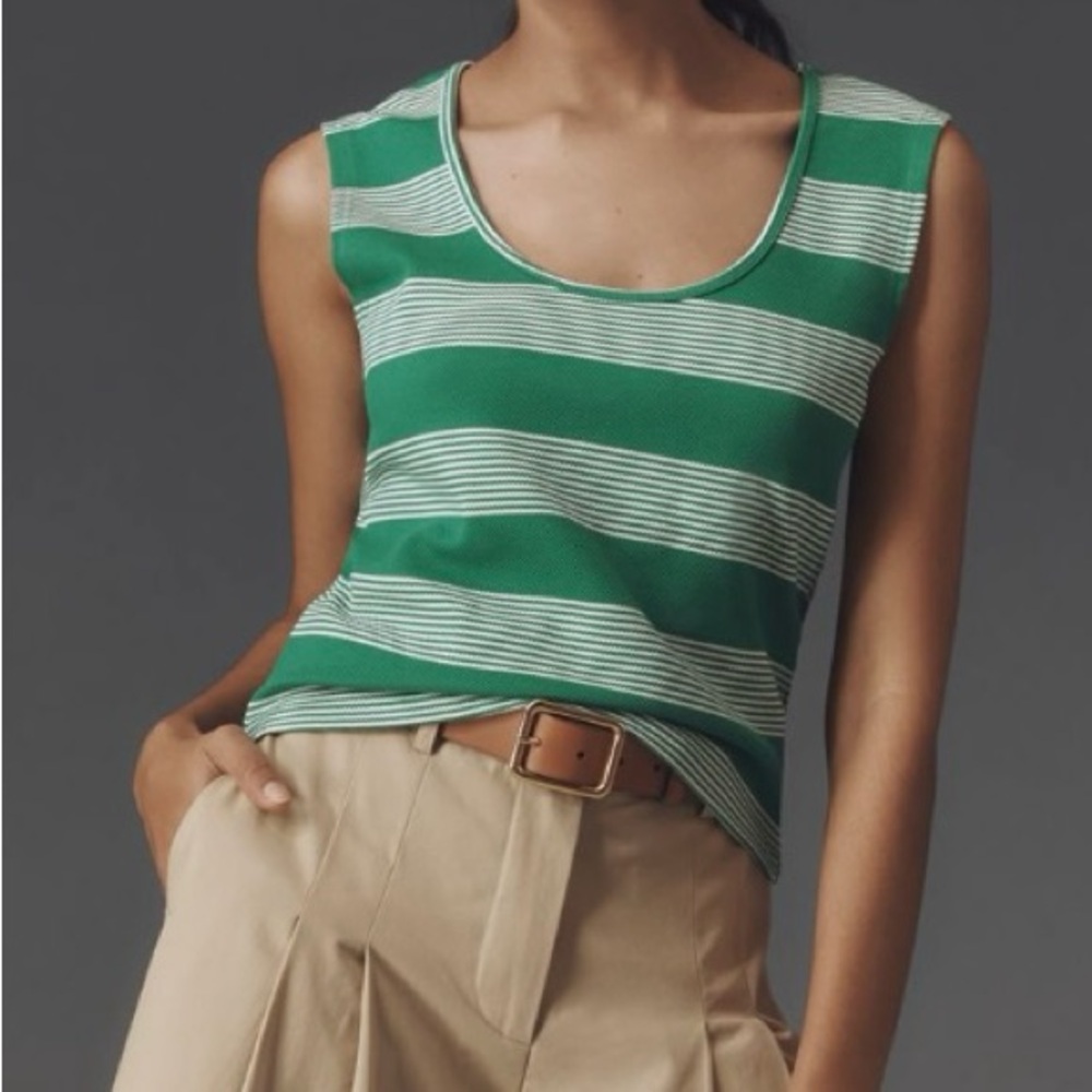 Anthropologie Bishop + Young Green Striped Sleeveless Top